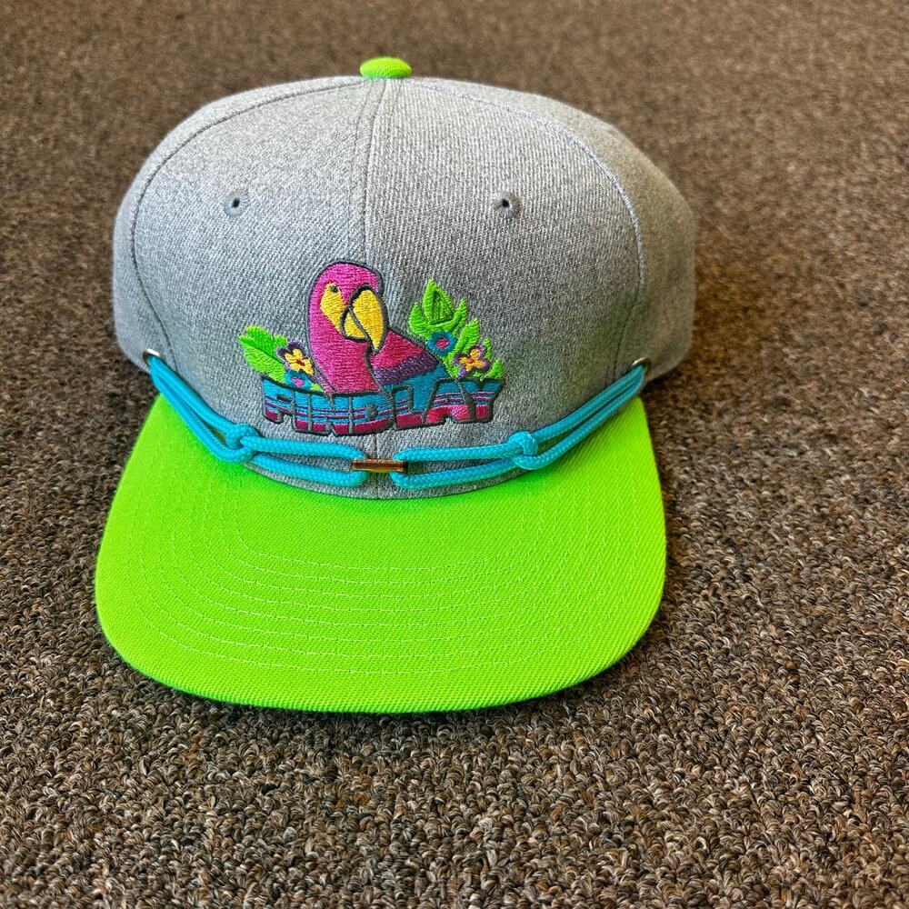 Findlay Hats Baseball‎ Cap Grey Neon Green Embroidered Parrot Tropical Portland